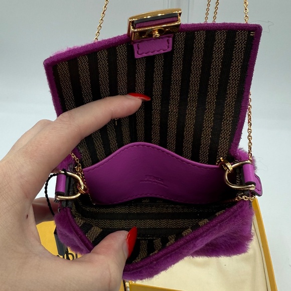 FENDI 2021 Nano Baguette Purple Shearling FF Buckle in Gold - Picture 5 of 7